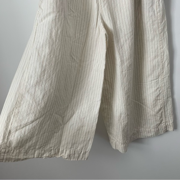 Anthropologie Palm Beach Linen Blend Wide Leg Crop Cream Pinstripe Belted Pant - Picture 15 of 16